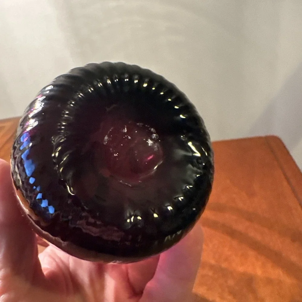 VTG Slender Cranberry Hand Blown Glass Pitcher With Clear Applied Handle 8‎ Inch